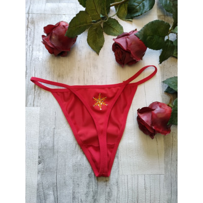 Стринги Bettycana червоні з макраме та стразами (B_551)