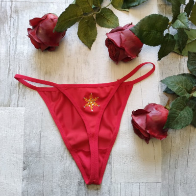 Стринги Bettycana червоні з макраме та стразами (B_551)