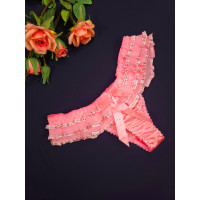 Жіночі труси танга з рюшами Vialanna коралові (T_11275)