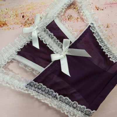 Трусики Babydoll чорниця з ніжного мережива, що облягає фігуру (1135)